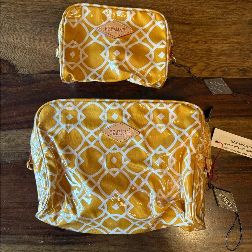 MZ Wallace Geometric Yellow and White Cosmetic Pouch Set - Picture 1 of 10